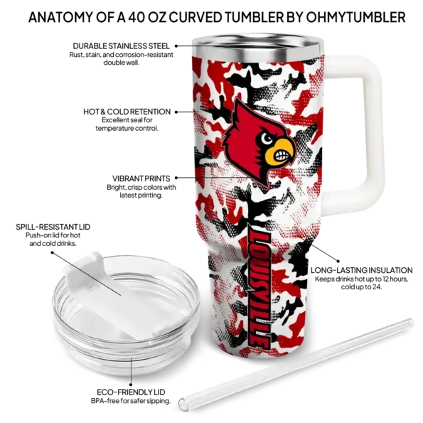 custom louisville cardinals camo mashup red white curved tumbler new arrival.webp