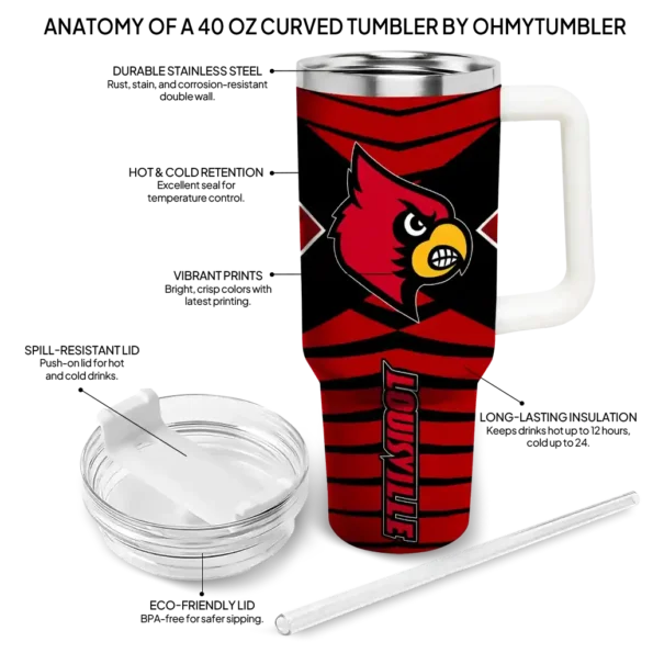 custom louisville cardinals chevron layers red curved tumbler new arrival.webp