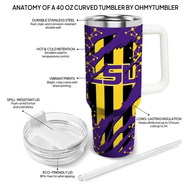 custom lsu tigers claw cut purple black curved tumbler new arrival.webp