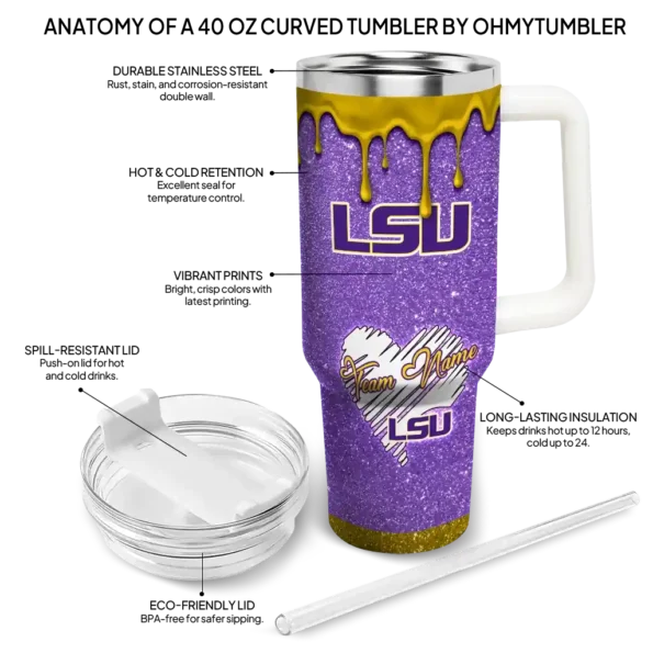 custom lsu tigers heart helmet motif purple curved tumbler new arrival.webp