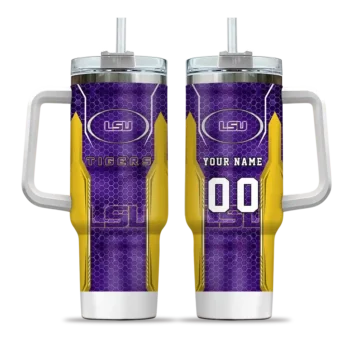 custom lsu tigers hexagon armor purple curved tumbler best selling.webp