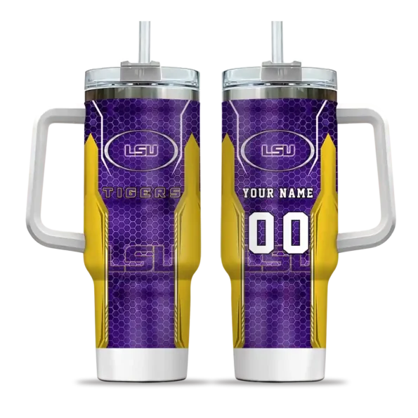 custom lsu tigers hexagon armor purple curved tumbler best selling.webp