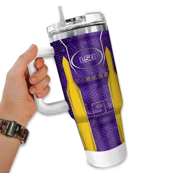 custom lsu tigers hexagon armor purple curved tumbler fashion forward.webp