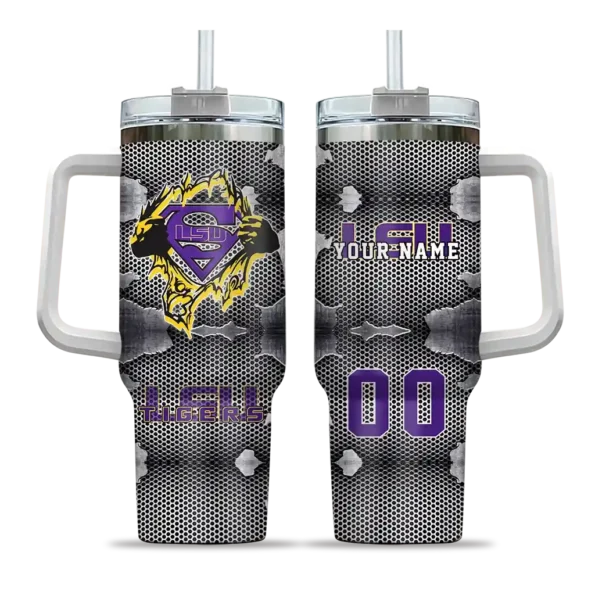custom lsu tigers superman shield purple gray curved tumbler best selling.webp