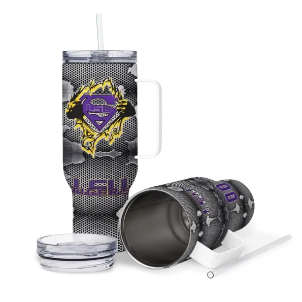 custom lsu tigers superman shield purple gray curved tumbler high quality.webp