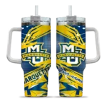 custom marquette golden eagles abstract paths blue curved tumbler best selling.webp