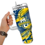 custom marquette golden eagles abstract paths blue curved tumbler best selling.webp
