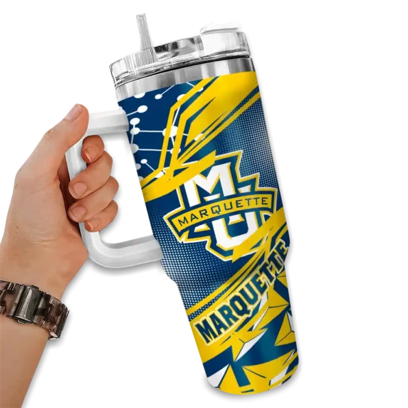 custom marquette golden eagles abstract paths blue curved tumbler fashion forward.webp