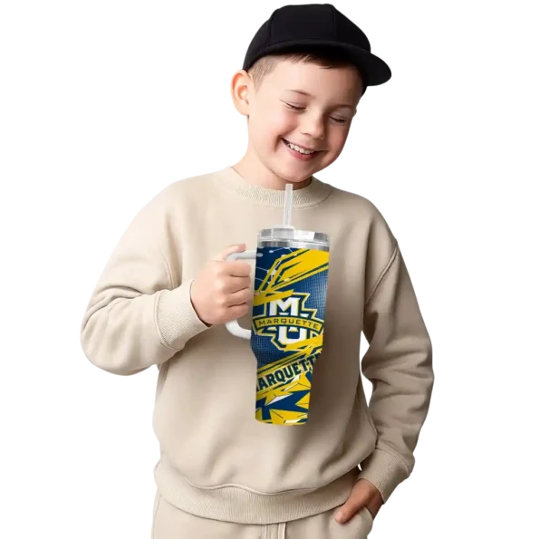 custom marquette golden eagles abstract paths blue curved tumbler latest model.webp