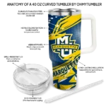 custom marquette golden eagles abstract paths blue curved tumbler best selling.webp