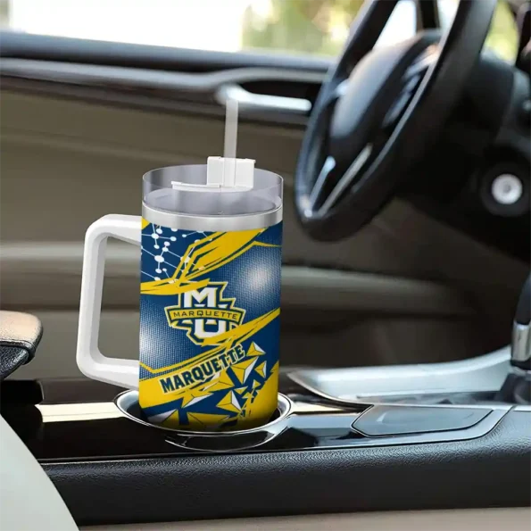 custom marquette golden eagles abstract paths blue curved tumbler trendy.webp