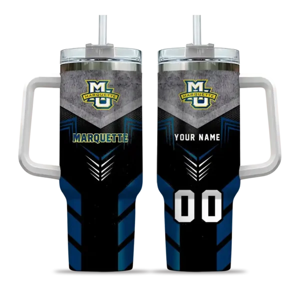 custom marquette golden eagles arrow armor blue black curved tumbler best selling.webp