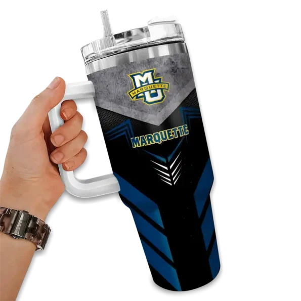 custom marquette golden eagles arrow armor blue black curved tumbler fashion forward.webp