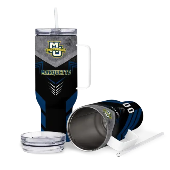 custom marquette golden eagles arrow armor blue black curved tumbler high quality.webp