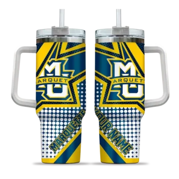 custom marquette golden eagles arrow burst blue curved tumbler best selling.webp
