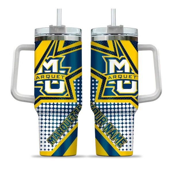 custom marquette golden eagles arrow burst blue curved tumbler best selling.webp
