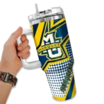 custom marquette golden eagles arrow burst blue curved tumbler best selling.webp