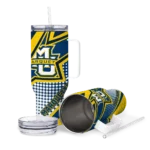custom marquette golden eagles arrow burst blue curved tumbler best selling.webp