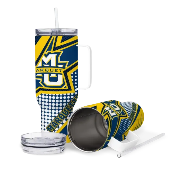 custom marquette golden eagles arrow burst blue curved tumbler high quality.webp