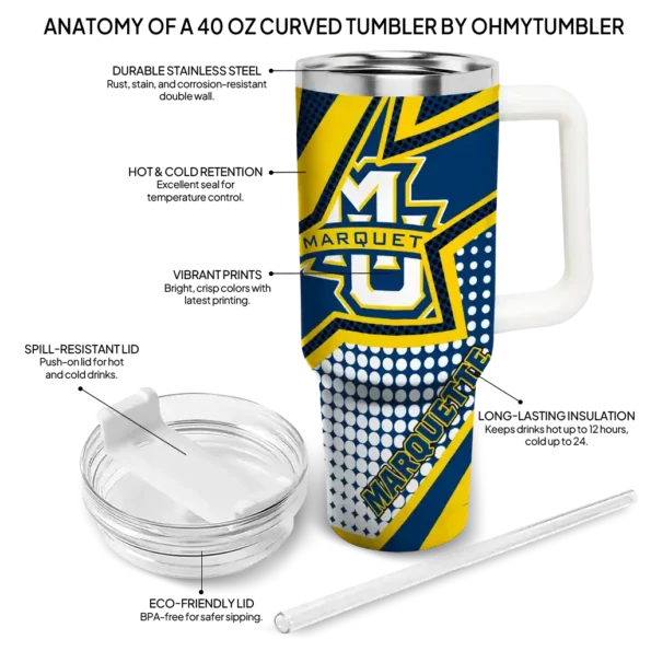 custom marquette golden eagles arrow burst blue curved tumbler new arrival.webp
