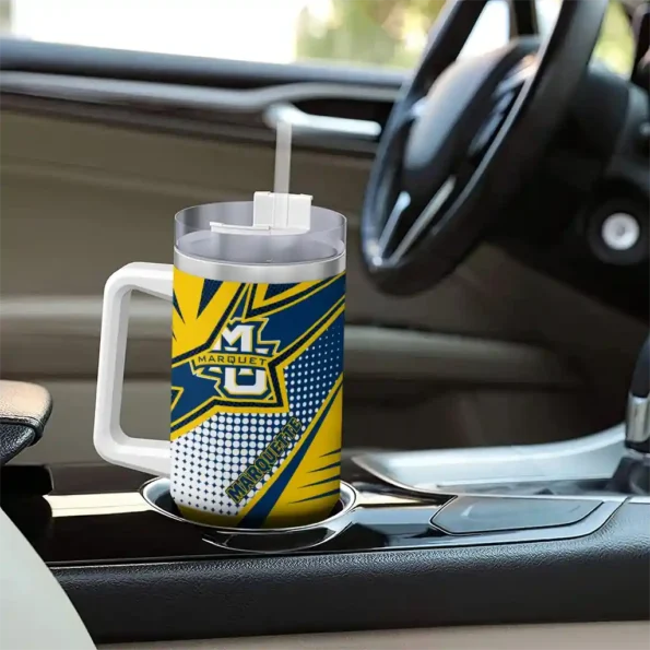 custom marquette golden eagles arrow burst blue curved tumbler trendy.webp