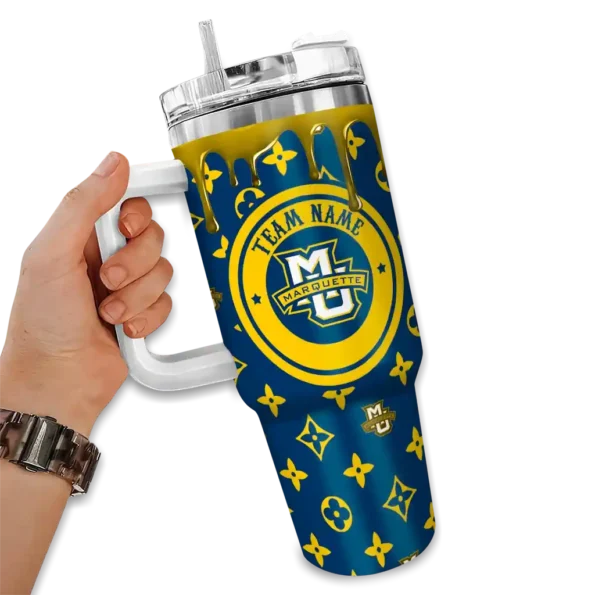custom marquette golden eagles bullseye drips blue curved tumbler fashion forward.webp