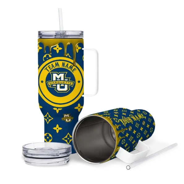 custom marquette golden eagles bullseye drips blue curved tumbler high quality.webp