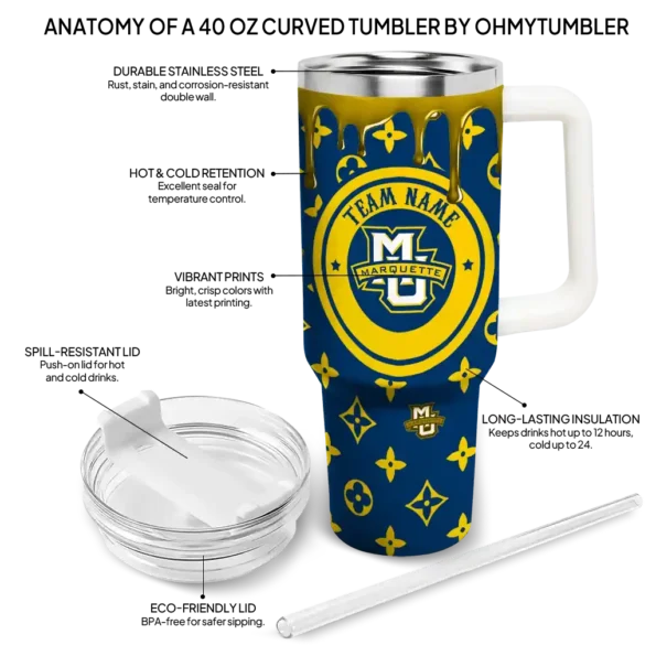 custom marquette golden eagles bullseye drips blue curved tumbler new arrival.webp
