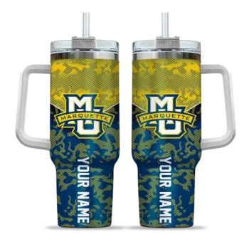 custom marquette golden eagles chevron stripe blue curved tumbler best selling.webp