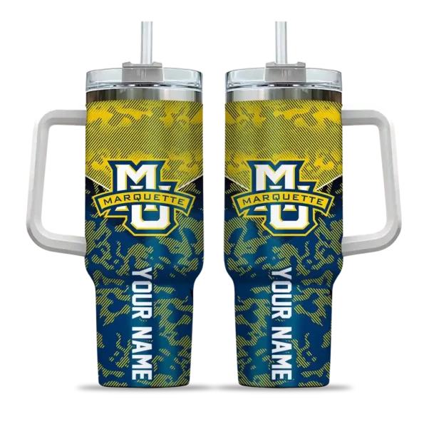 custom marquette golden eagles chevron stripe blue curved tumbler best selling.webp
