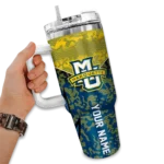 custom marquette golden eagles chevron stripe blue curved tumbler best selling.webp