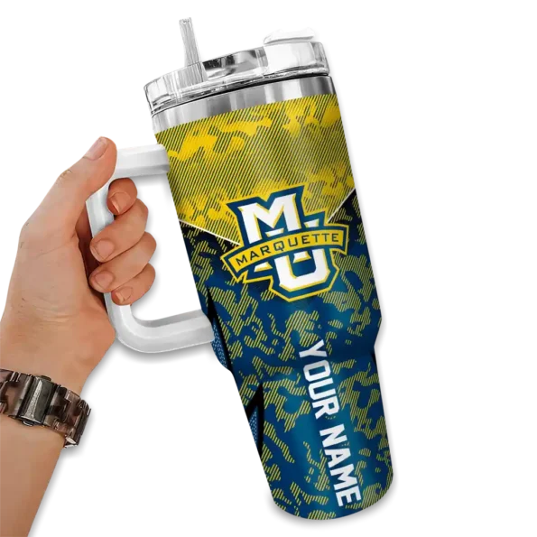 custom marquette golden eagles chevron stripe blue curved tumbler fashion forward.webp
