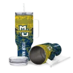 custom marquette golden eagles chevron stripe blue curved tumbler best selling.webp