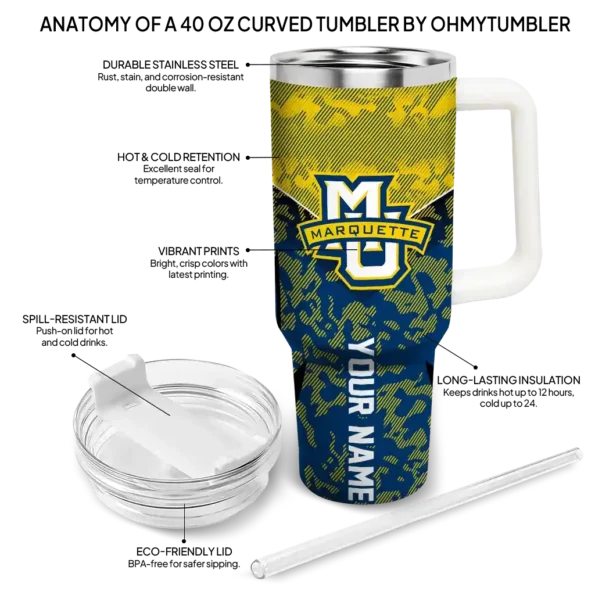 custom marquette golden eagles chevron stripe blue curved tumbler new arrival.webp