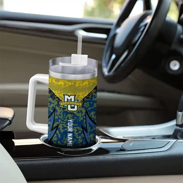 custom marquette golden eagles chevron stripe blue curved tumbler trendy.webp