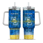 custom marquette golden eagles geometric prism blue curved tumbler best selling.webp