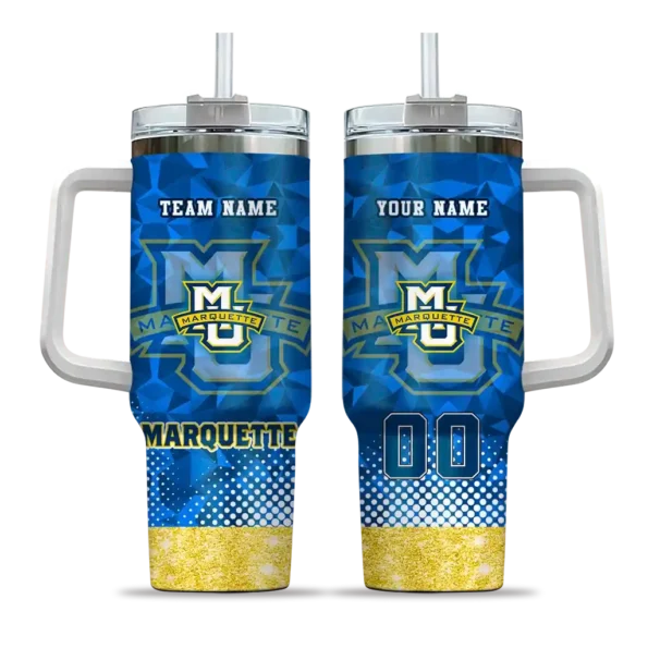 custom marquette golden eagles geometric prism blue curved tumbler best selling.webp