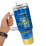 custom marquette golden eagles geometric prism blue curved tumbler best selling.webp