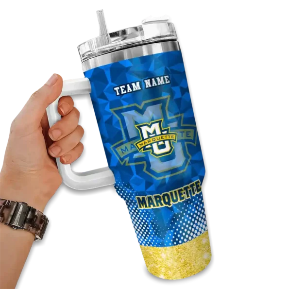 custom marquette golden eagles geometric prism blue curved tumbler fashion forward.webp
