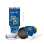 custom marquette golden eagles geometric prism blue curved tumbler best selling.webp