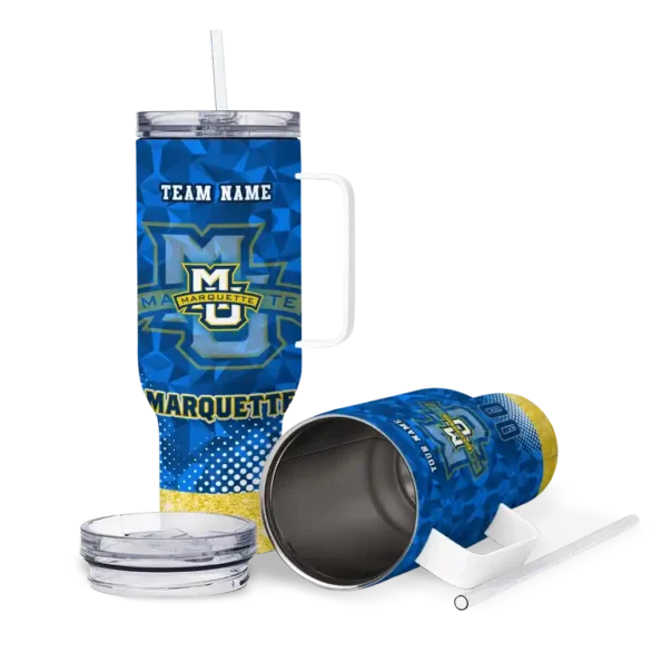 custom marquette golden eagles geometric prism blue curved tumbler high quality.webp