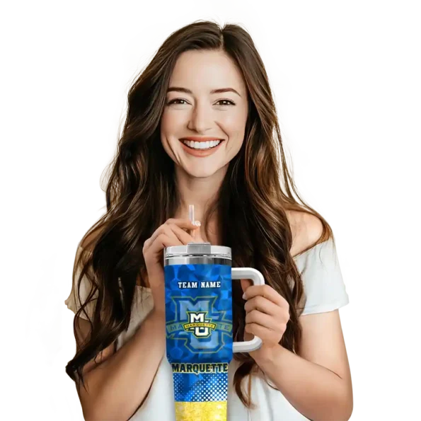 custom marquette golden eagles geometric prism blue curved tumbler premium grade.webp
