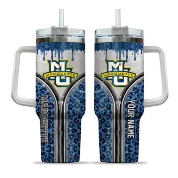 custom marquette golden eagles leopard zipper blue curved tumbler best selling.webp