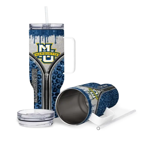 custom marquette golden eagles leopard zipper blue curved tumbler high quality.webp