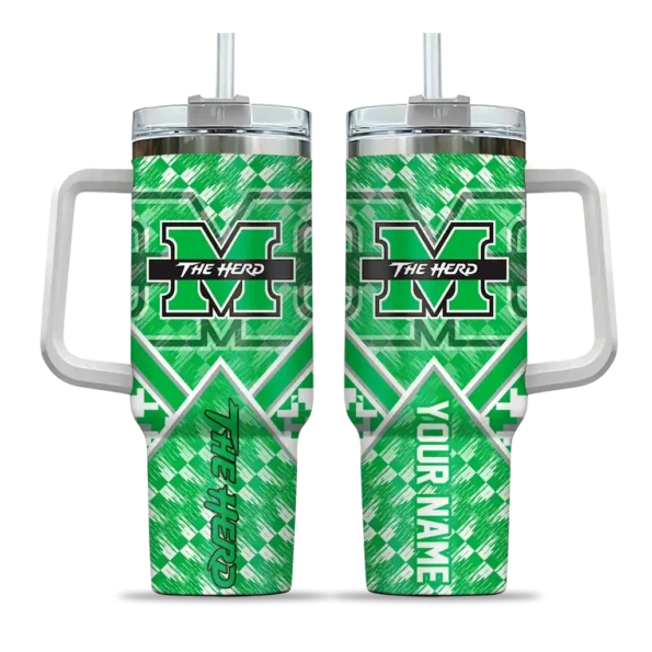 custom marshall thundering herd chevron angle green curved tumbler best selling.webp