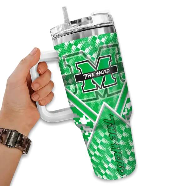 custom marshall thundering herd chevron angle green curved tumbler fashion forward.webp