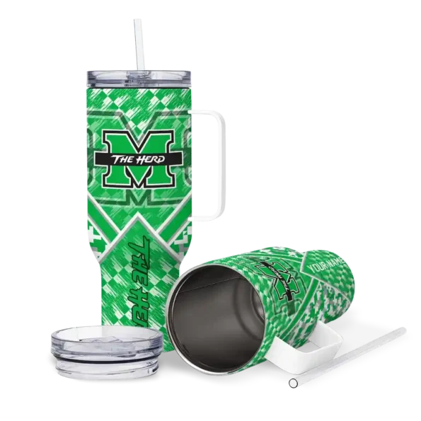 custom marshall thundering herd chevron angle green curved tumbler high quality.webp