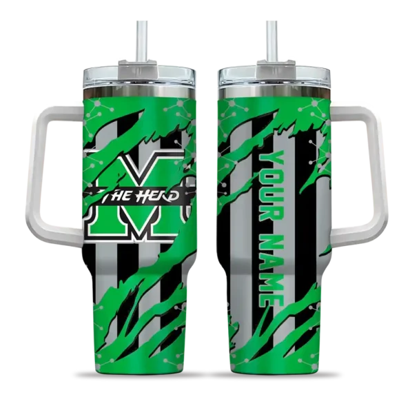 custom marshall thundering herd claw cut green black curved tumbler best selling.webp