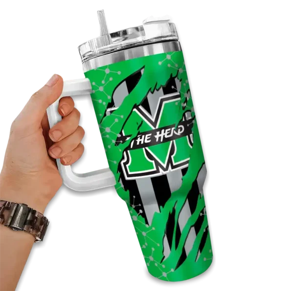 custom marshall thundering herd claw cut green black curved tumbler fashion forward.webp