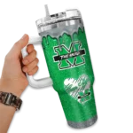 custom marshall thundering herd heart helmet motif green curved tumbler best selling.webp